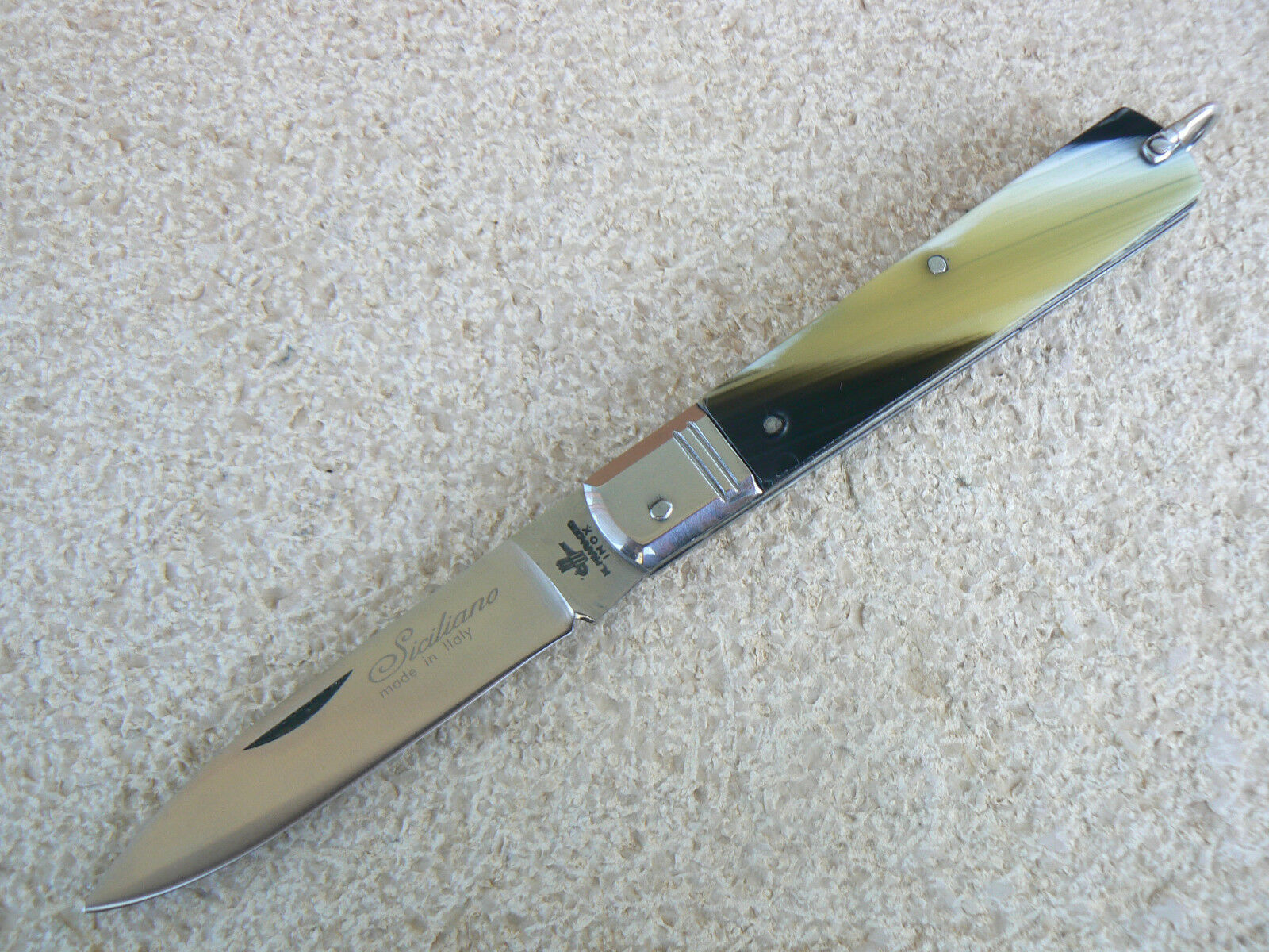 Coltello SFILATO SICILIANO IN FINTO CORNO CON TESTINA INOX Frosolone KNIFE da 17 cm